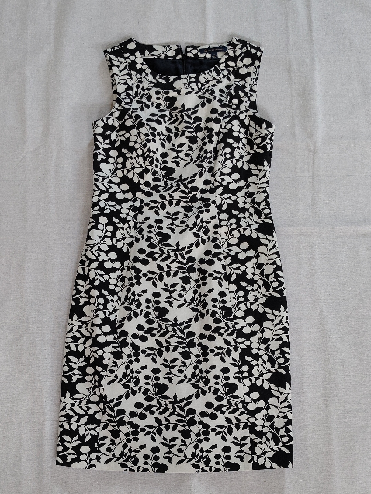 Brooks Brothers Black & White Floral Midi Sheath Dress